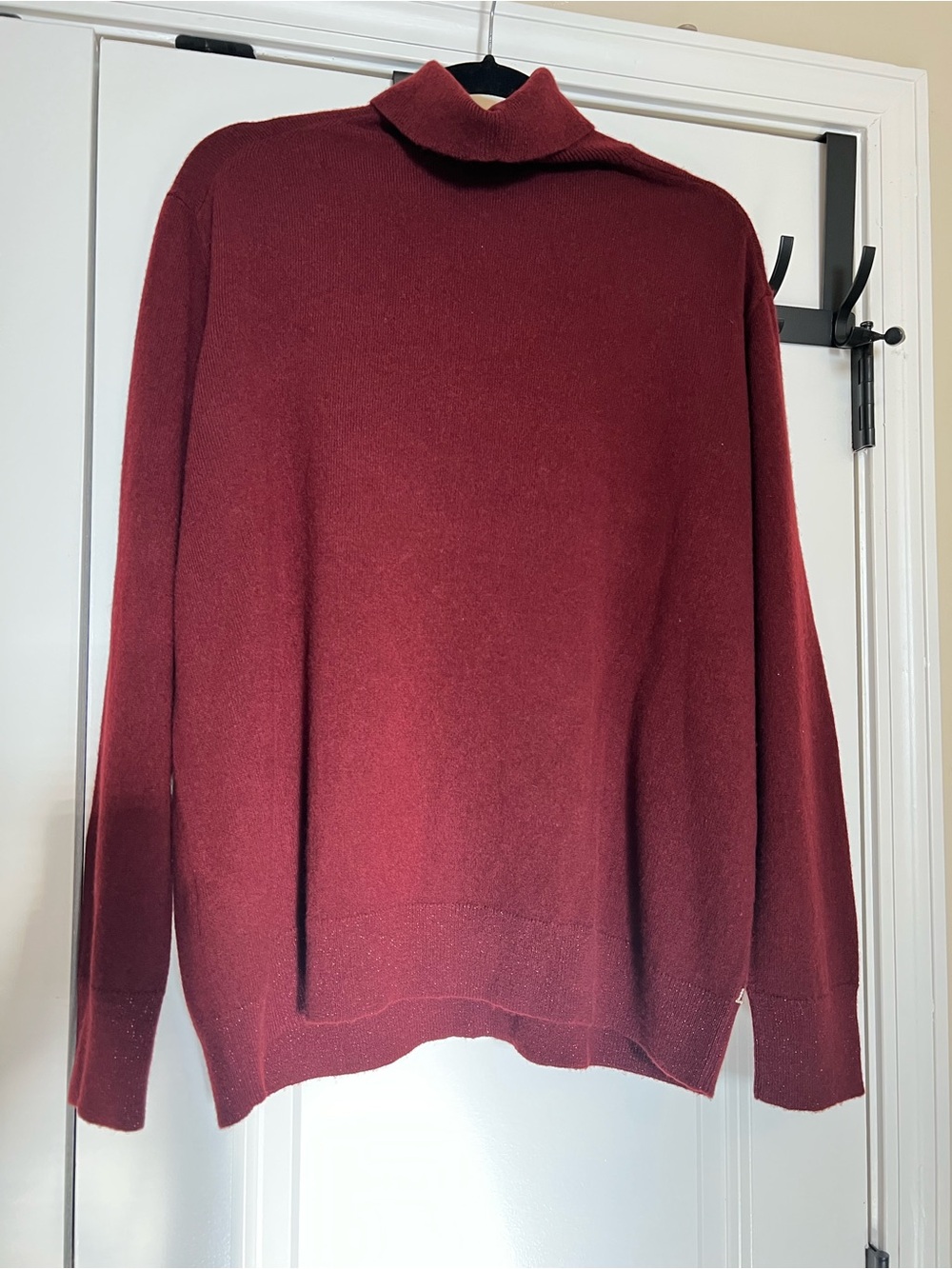 Lafayette 148 100% Cashmere Metallic Trim Turtleneck Sweater 2X Burgundy